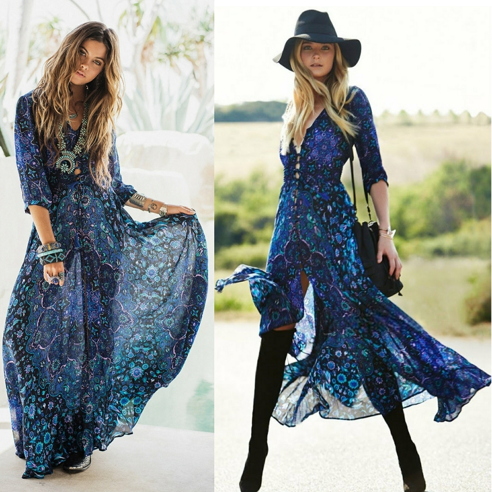 Kiss the Sky Gown Bluejay Maxi Dress XS Purple Blue Spell Designs Robe Kimono